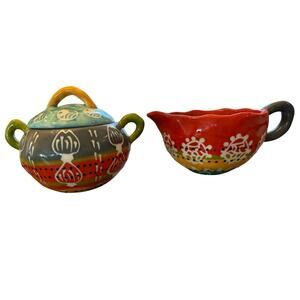 Anthropologie Ceramic Hand-Painted Pottery Cream and Sugar Serving Set